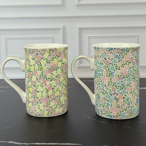 PAIR (2) of Bluebird and Willow England Fine China Floral Mugs